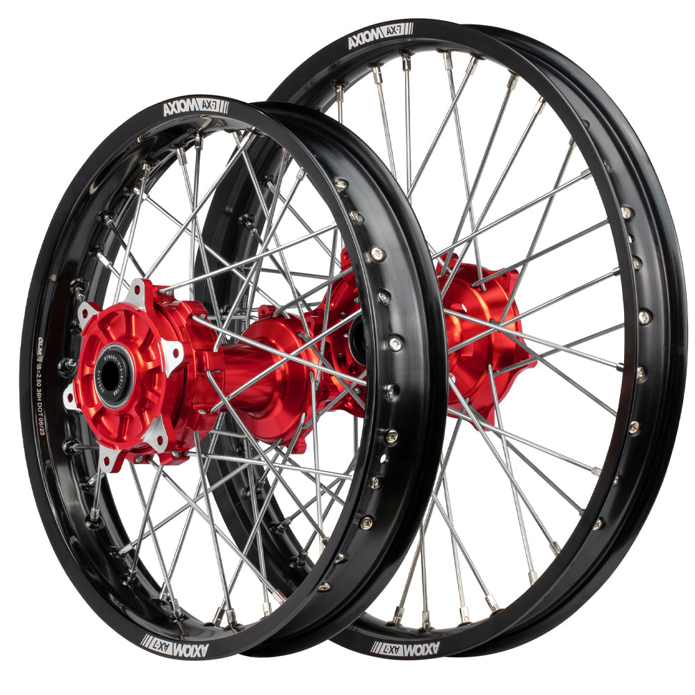 Axiom Honda CRF250-450X 2004-17 "Cush Drive" Black Rim / Red Hub 21x1.6/18x2.15 Complete Wheel Set