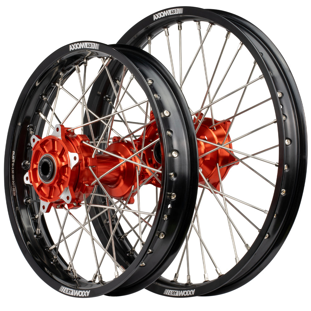 Axiom KTM 1090-1190-1290 2014-24 "Cush Drive" Black Rim / Orange Hub 21x1.85 / 18x2.50 Adventure Wheelset