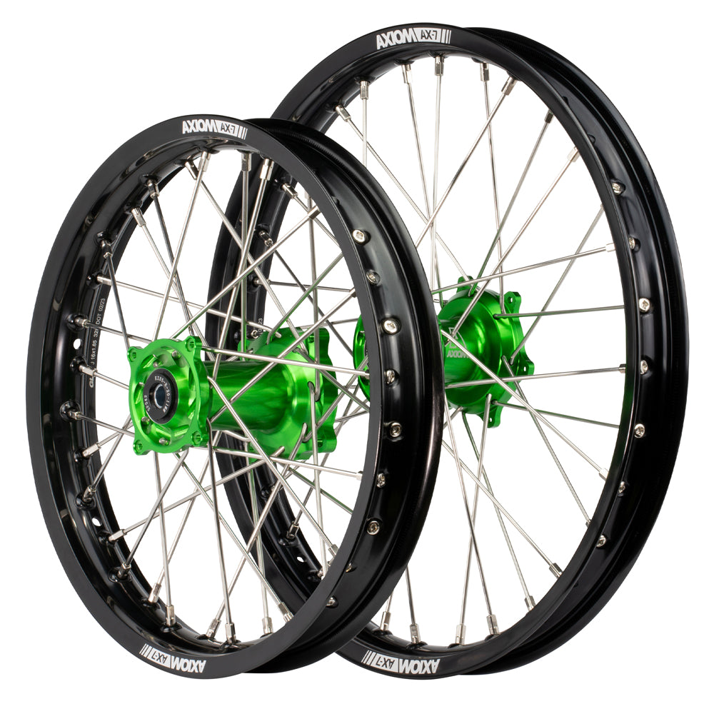 Axiom Kawasaki KX85 2001-24 BW Black Rim / Green Hub 19x1.4/17x1.85 Flat Track Wheel Set