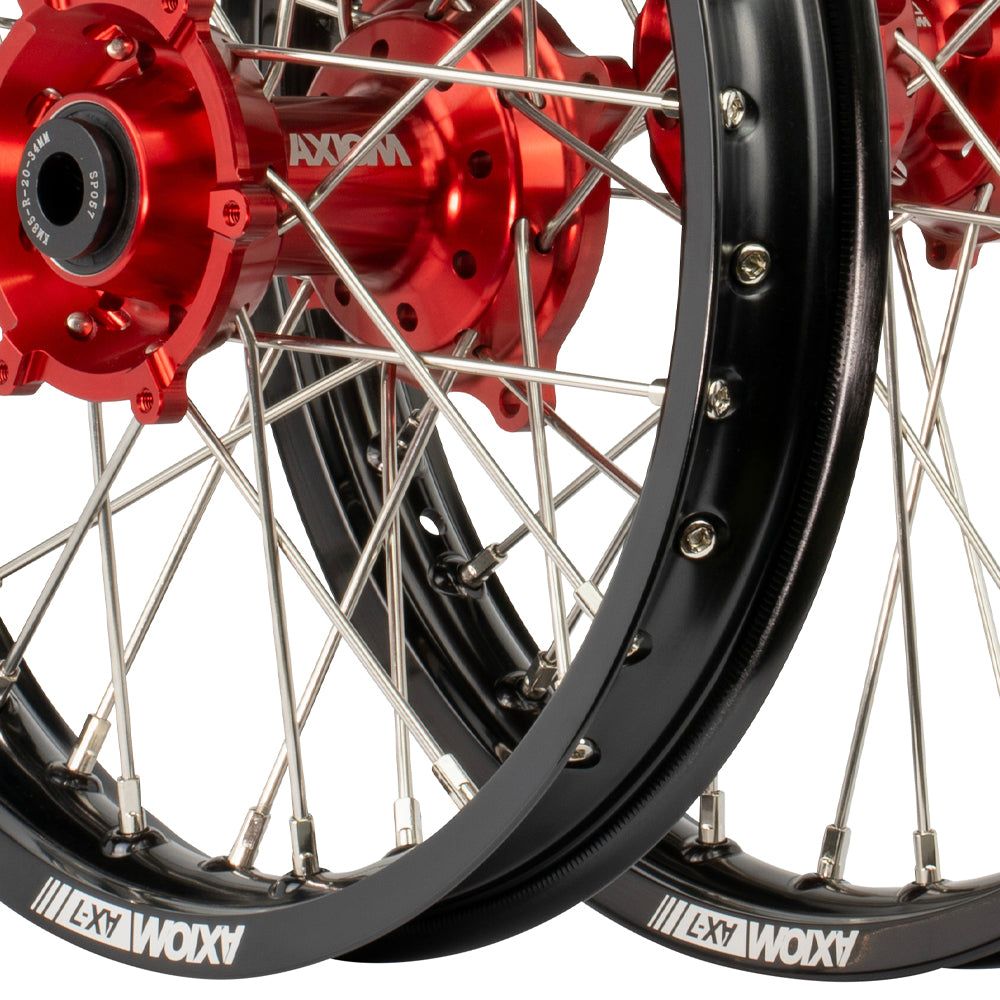 Axiom KTM / Husqvarna / Gas Gas 85cc SW 2021-24 Black Rim / Red Hub 17x1.4/14x1.60 Complete Wheel Set