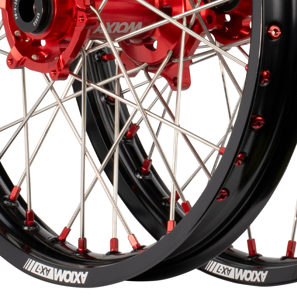 Axiom Honda CRF250-450R 2014-24 Black Rim / Red Hub / Red Nipples 21x1.6/19x2.15 Complete Wheel Set