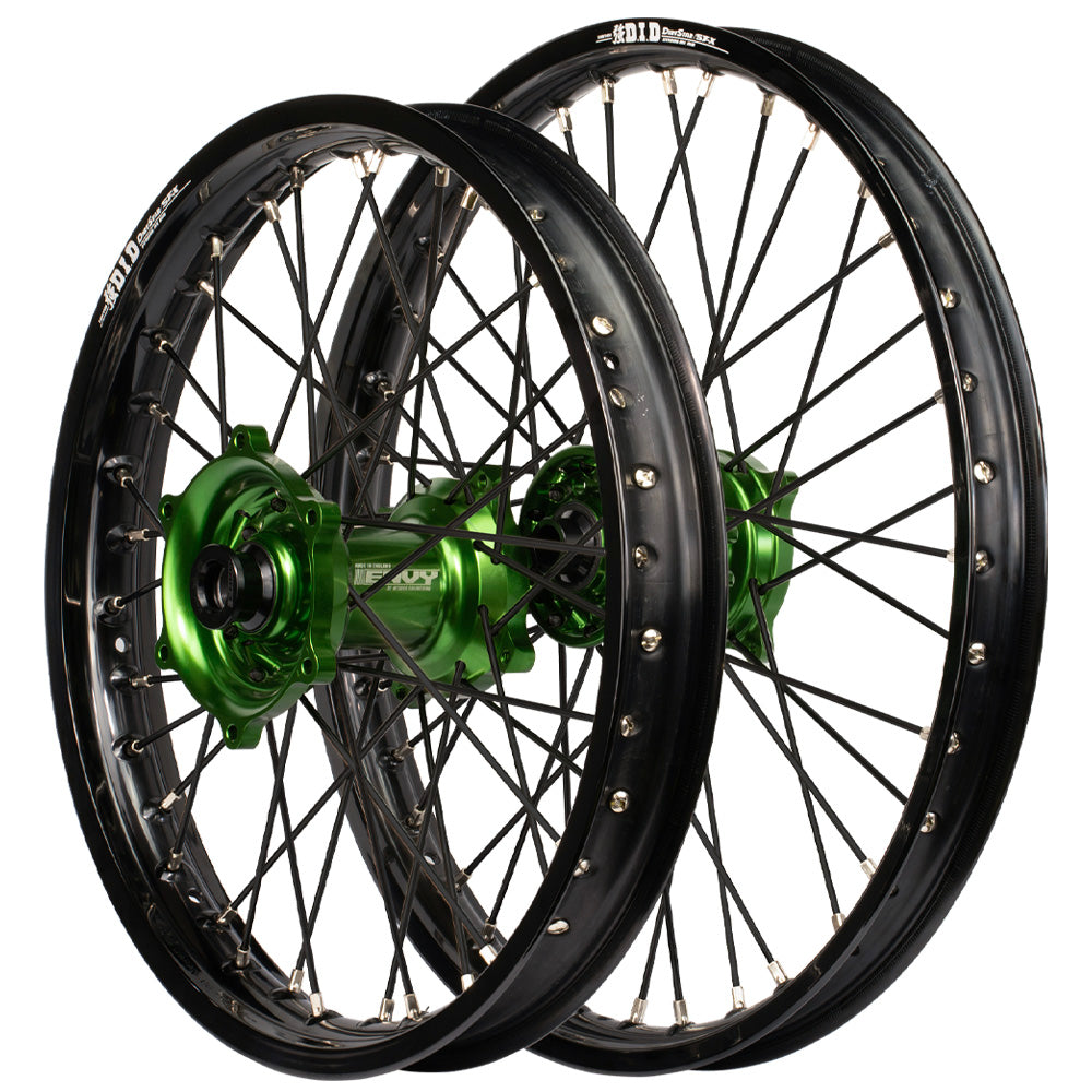 Envy/DID 21/19 Kawasaki KX250F 21-24/ KX450F 19-24 Black Rim / Green Hub Black Spokes Wheel Set