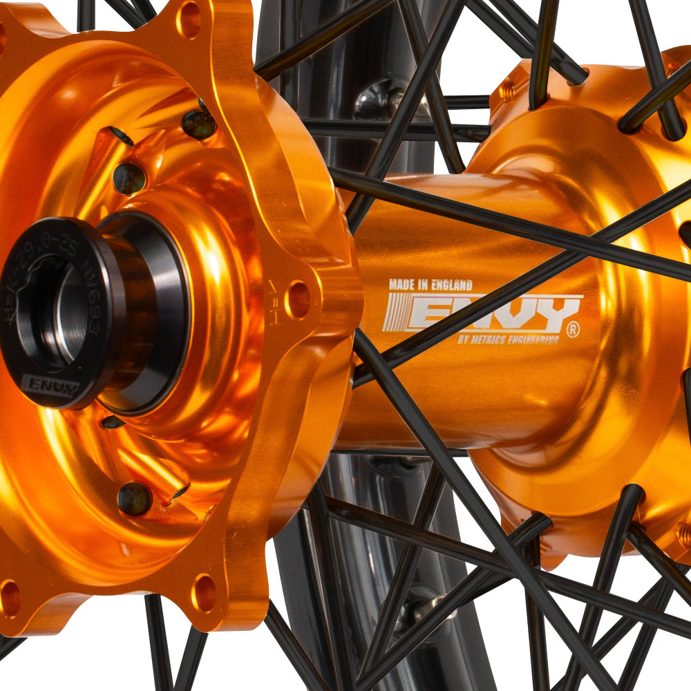 Envy/DID 21/18 KTM EXC-EXCF / Husqvarna TE-FE 2024  Black Rim / Orange Hub Black Spokes Wheel Set