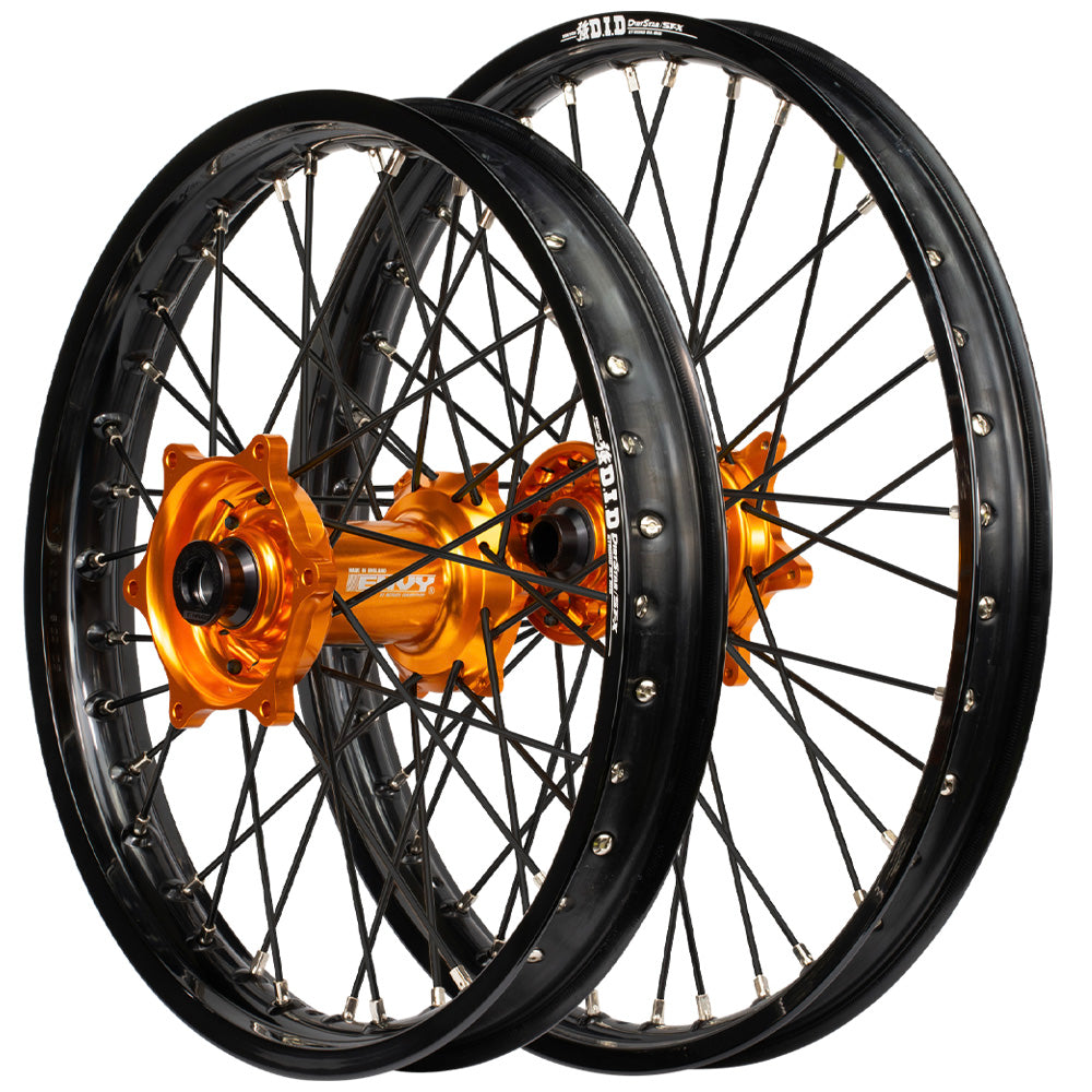 Envy/DID 21/18 KTM EXC-EXCF / Husqvarna TE-FE 2024  Black Rim / Orange Hub Black Spokes Wheel Set