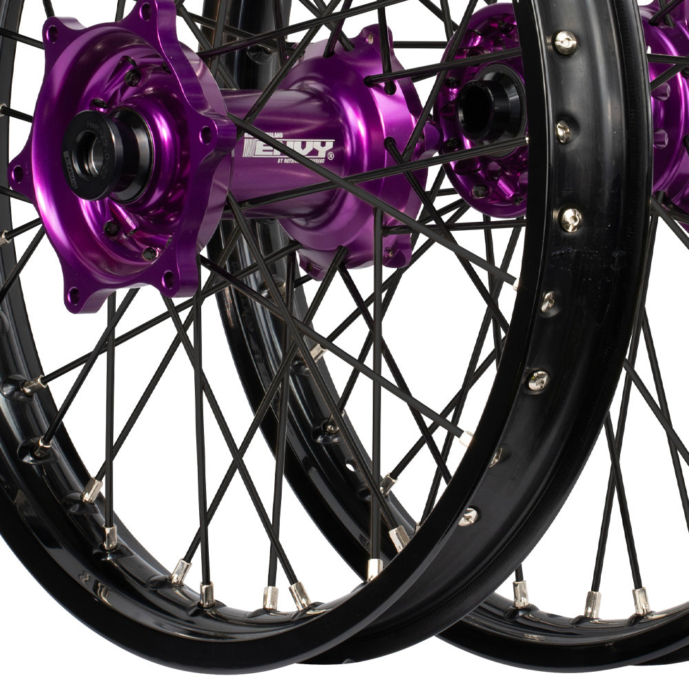 Envy/DID 21/19 KTM SX-SXF / Husqvarna TC-FC 23-24  Black Rim / Purple Hub Black Spokes Wheel Set