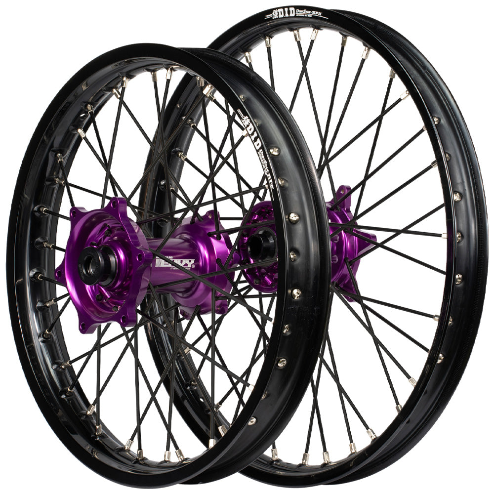 Envy/DID 21/19 Yamaha YZ125-250 08-23 / YZ250-450F 07-08 Black Rim / Purple Hub Black Spokes Wheel Set