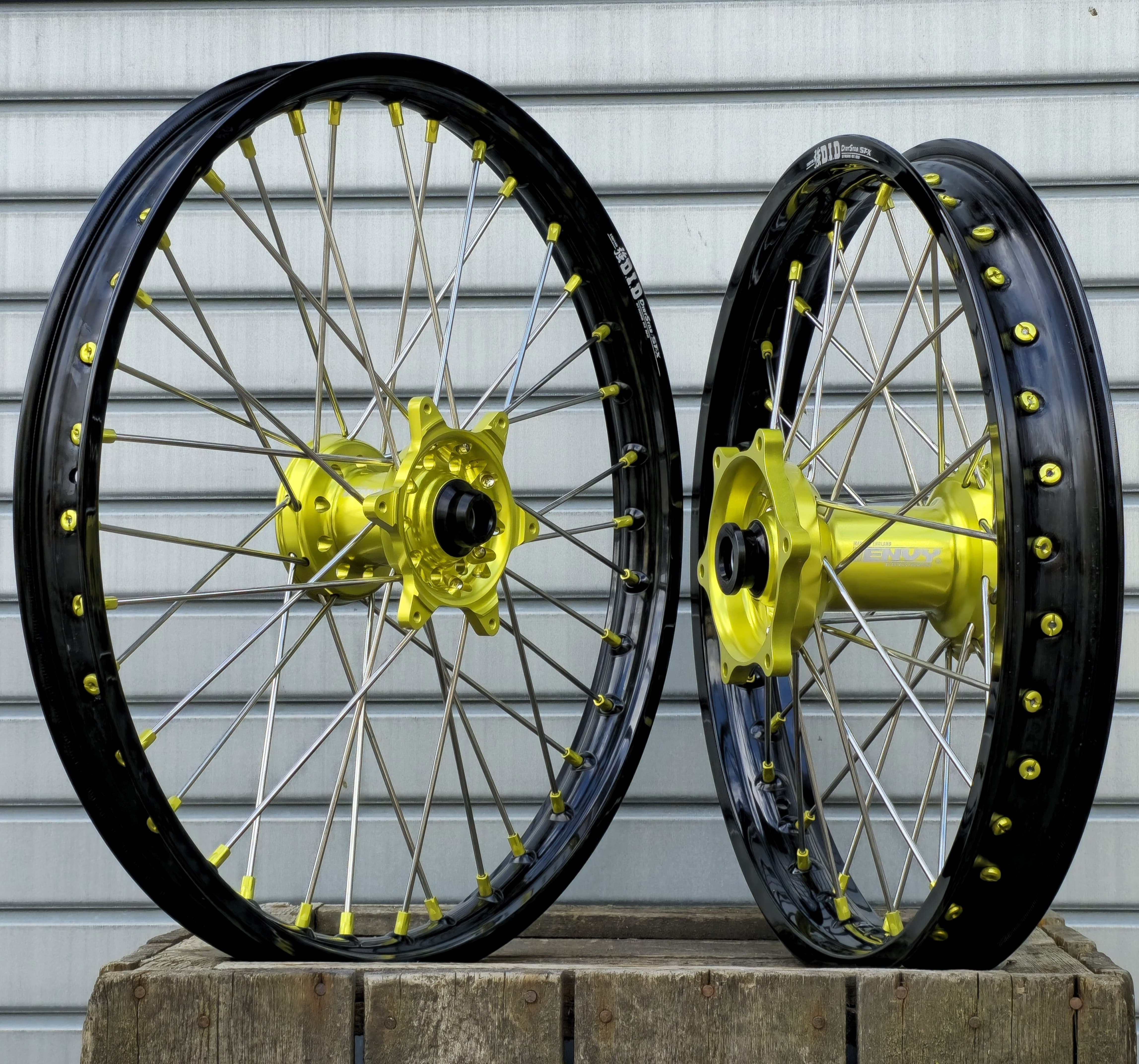 ENVY / DID 21/19x2.15 Triumph TF250-X 2024-25 Black Rim /High Viz Hub with Black Spokes/ High-Viz Nipples Wheel Set