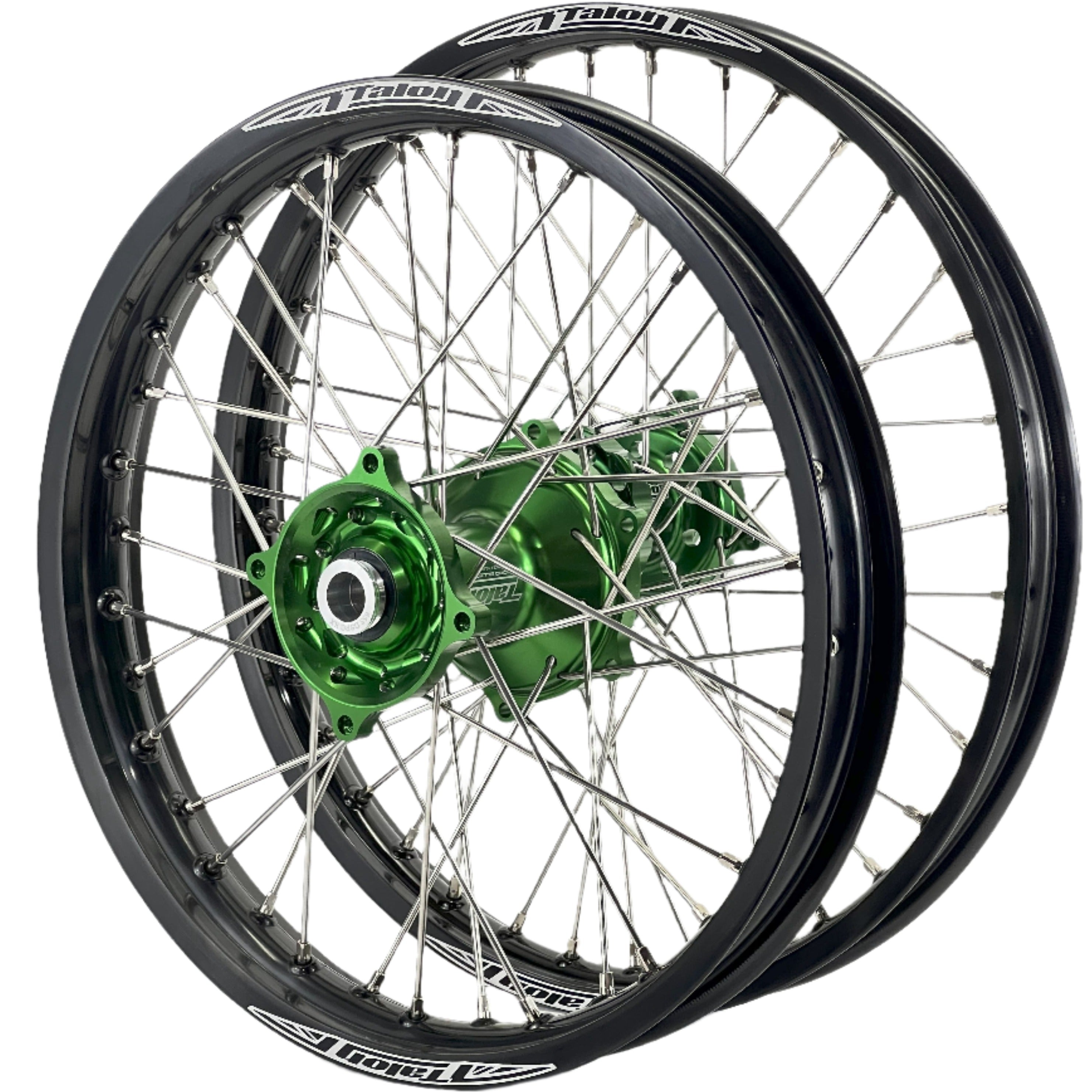 Talon Kawasaki KX250F 2021-24 / KX450F 2019-2024 21/19 Black Rim/Green Hub Wheel Set